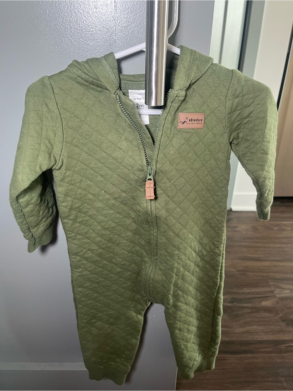 Carter's Olive Quilted Hooded Baby One-Piece Footie